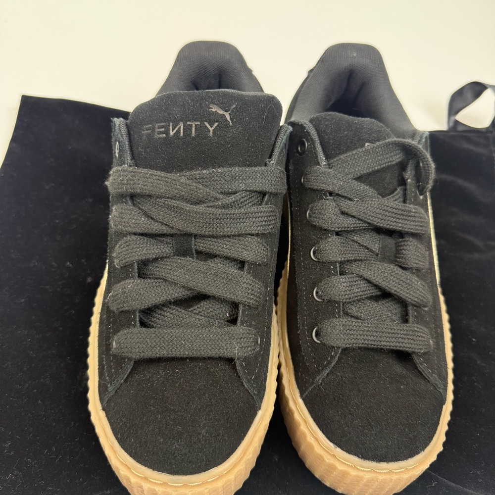 Puma Women's Black Suede Platform Sneakers with White Stripe - Picture 7 of 13